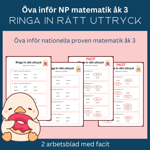 Ringa in rätt uttryck till rätt differens, övning inför nationella proven i matematik åk 3