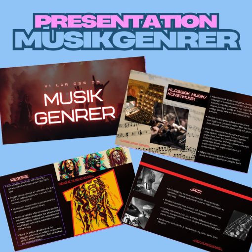 Musikgenrer presentation med tillhörande uppgift + test