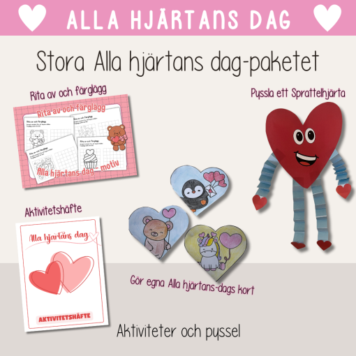 Alla hjärtans dag - Stort paket med pyssel och aktivitetshäfte