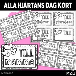 Alla hjärtans dag kort - 12 olika kort