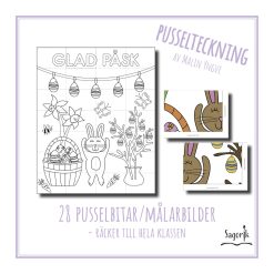 Pusselteckning Påskhare med påskris
