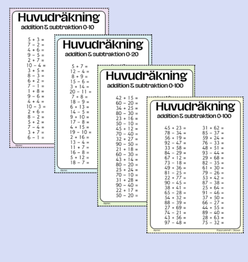 Huvudräkning addition & subtraktion i fyra nivåer
