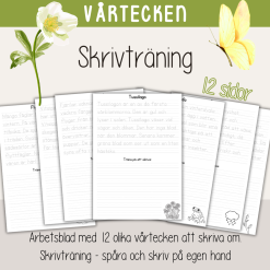 Vårtema - Skrivträning - vårtecken - våren - 12 olika skrivblad