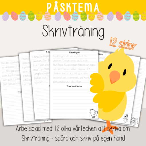 Påsk - Skrivträning - 12 olika skrivblad med påsktema