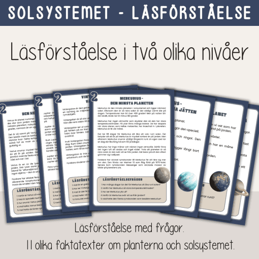 Läsförståelse - Rymden - Planeterna och solsystemet - Läsförståelse i två nivåer