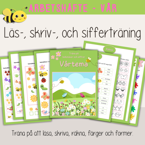 Vår - Arbetshäfte bokstäver och siffror - tema Våren