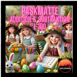 Påskmatte, addition & subtraktion 1-100. 20 frågor.