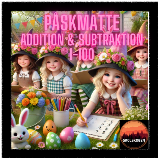 Påskmatte, addition & subtraktion 1-100. 20 frågor.