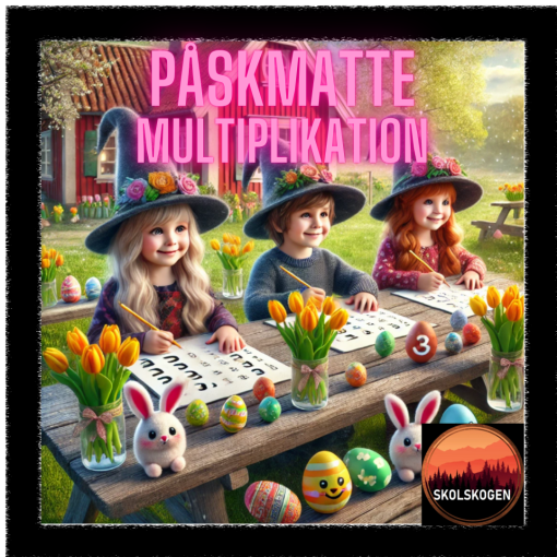 Påskmatte. Multiplikation 1an - 10ans tebell. 20 frågor