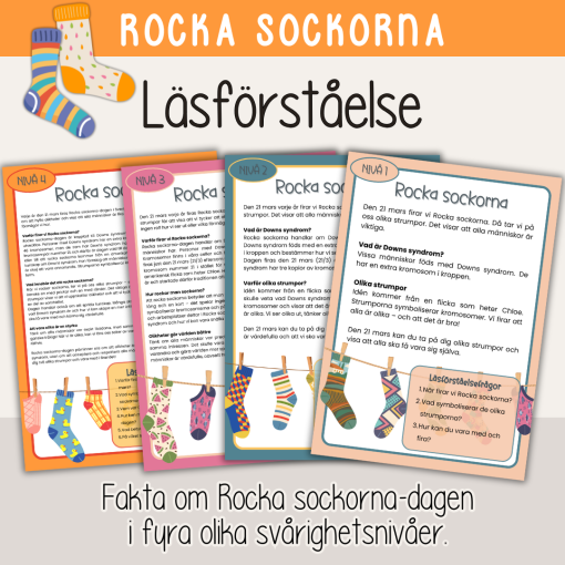 Rocka sockorna - Läsförståelse i fyra nivåer med frågor.