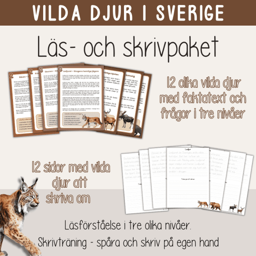 Läs- och skrivpaket - Tema vilda djur i Sverige