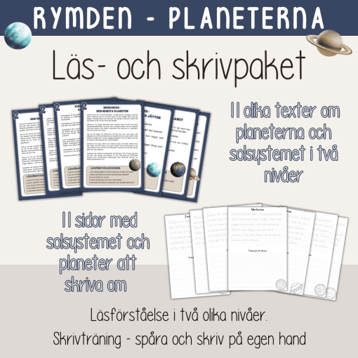 Läs - och skrivpaket - Rymden - Solsystemet och planeterna. Läsförståelse och skrivträning