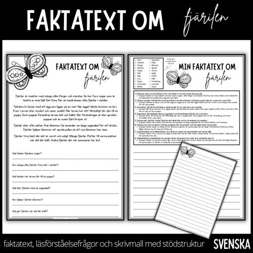 Dags att läsa, svara på frågor och skriva - faktatext om fjärilen