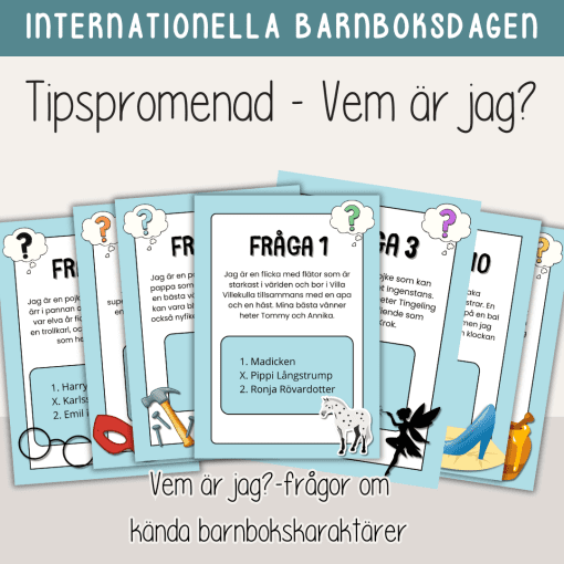 Tipspromenad Barnbokskaraktärer - Vem är jag? - Internationella barnboksdagen