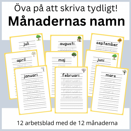 Öva på att skriva tydligt - Månadernas namn