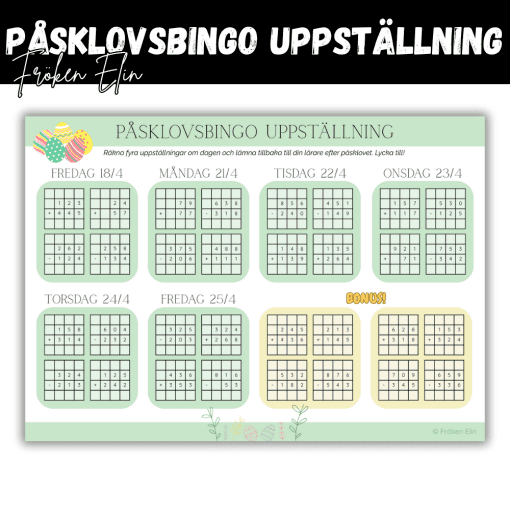 Påsklovsbingo - uppställning 0-1000