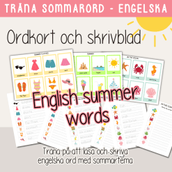 Summer - Glosor - ordkort och skrivblad med engelska sommarord - Läs, skriv och spåra