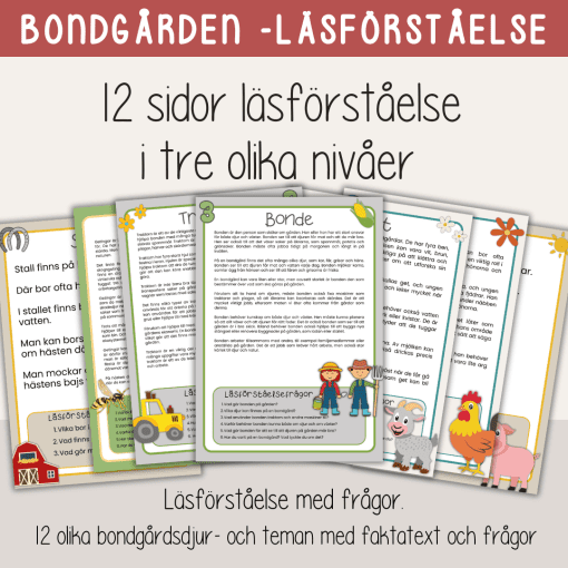 Livet på bondgården - Läsförståelse i tre nivåer - 12 olika faktablad med frågor