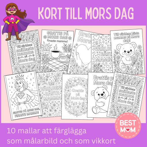 Färglägg en målarbild eller ett kort till mamma på mors dag! 10 motiv