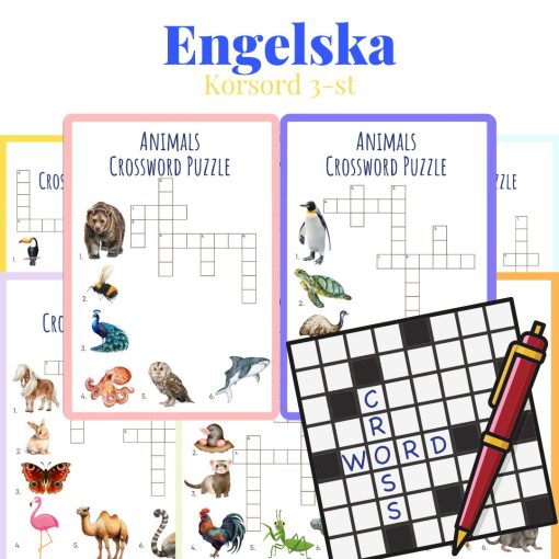 Engelska – Korsord 10st med djurtema